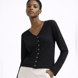 Lattelier Ribbed Black Asymmetrical Top
